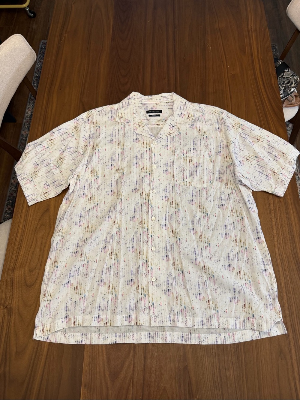 Bugatchi  White Multicolor Short-Sleeve Button Down Men's XL